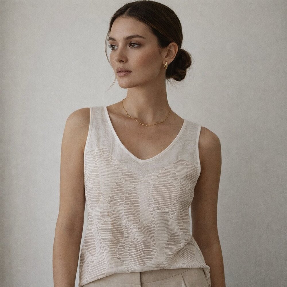 Boho minimalist sheer knit sleeveless texture unique tank top blouse